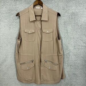 Chicos Sleeveless‎ Top Womens 2 Medium Brown Snap Button Safari Utility Gorpcore
